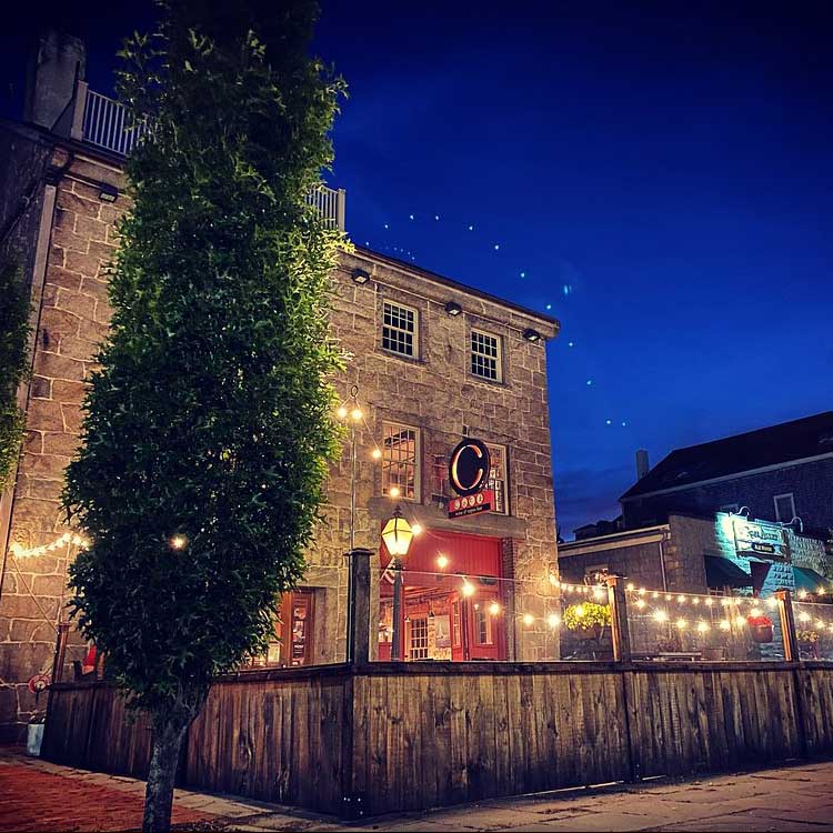 Cork Wine & Tapas Bar external view, night